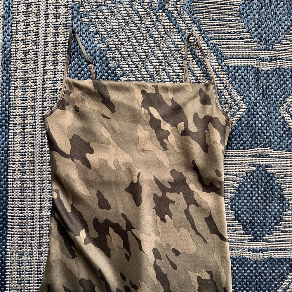 Camo grunge indie sleaze relaxed fit cowl neck slip midi dress size XS - Picture 3 of 9